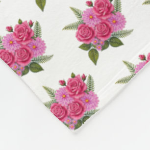 Roses with Dahlias Fleece Blanket