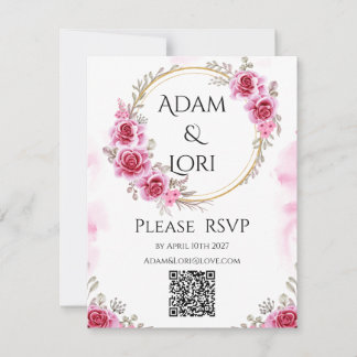 Roses with Pink & Gold Wedding RSVP Card
