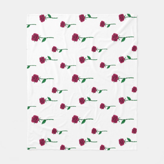 Roses with stem romantic Valentine's Day design Fleece Blanket (Front)