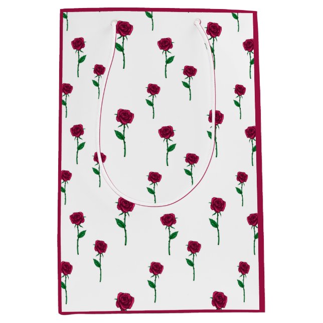 Roses with stem romantic Valentine's Day design Medium Gift Bag (Front)