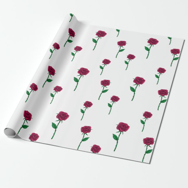 Roses with stem romantic Valentine's Day design Wrapping Paper (Unrolled)