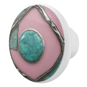 Rosestone Turquoise Core and Sculpted Silver Ceramic Knob