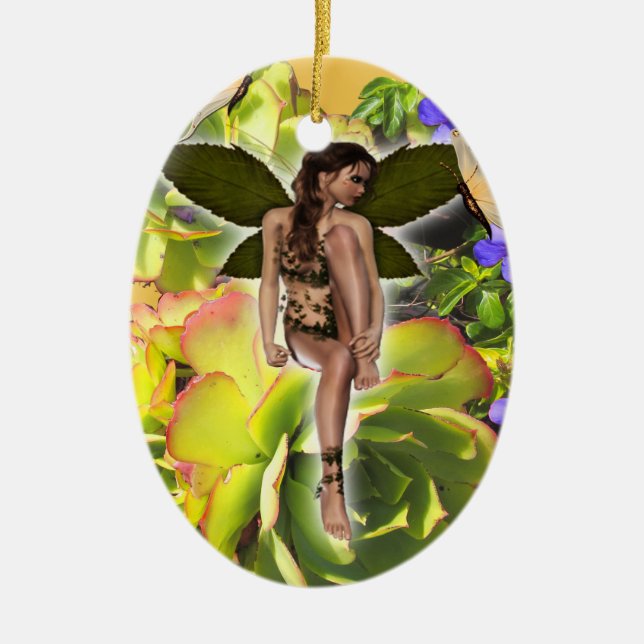 Rosette Succulent visitors Ceramic Ornament (Front)