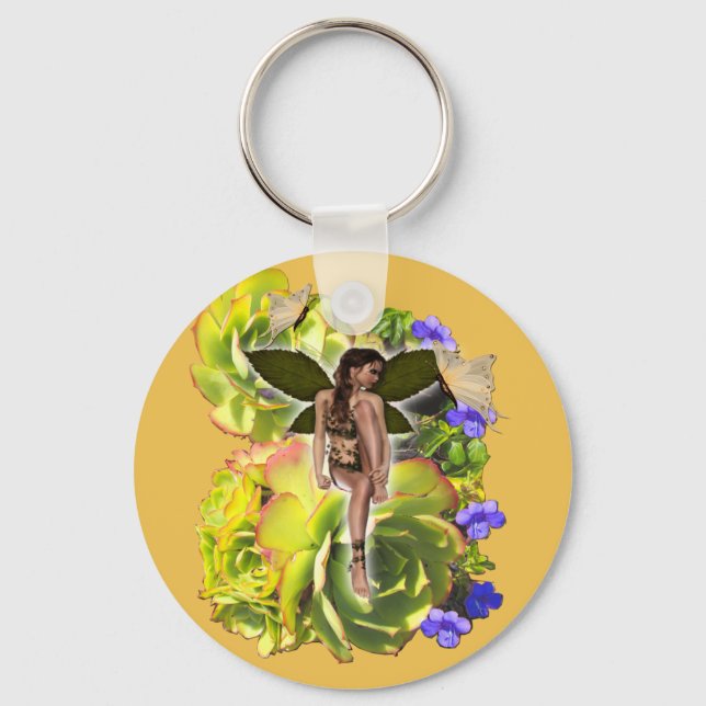 Rosette Succulent visitors Keychain (Front)