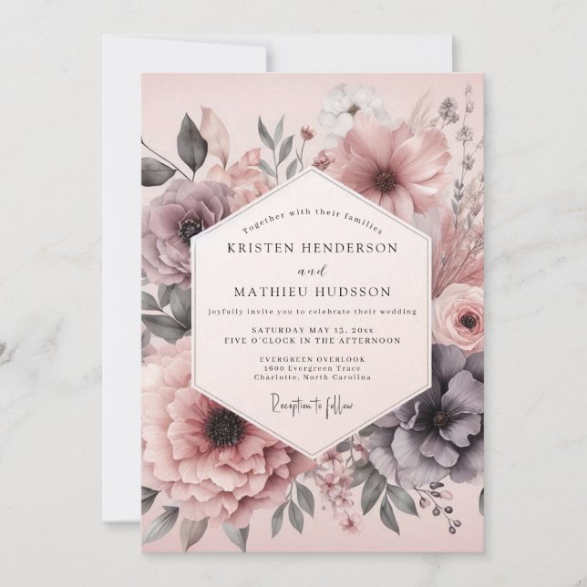 Rosewater Poetic Flora Wedding Invitation (Front)