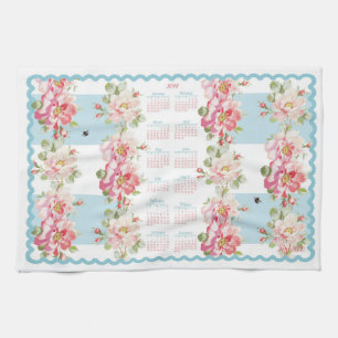 Rosewitha aqua stripe 2018 calendar kitchen towel