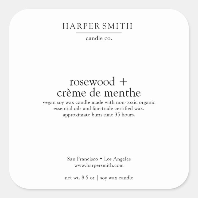 Rosewood & Crème de Menthe Matte Candle Étiquette (Devant)