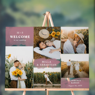 Rosewood Pink Clean Modern & 5 Photos Welcome Acrylic Sign