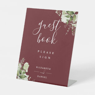 Rosewood Pink Elegant Floral Greenery Guest Book Pedestal Sign