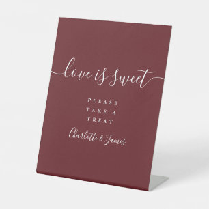 Rosewood Pink Elegant Script Love Is Sweet Favour Pedestal Sign
