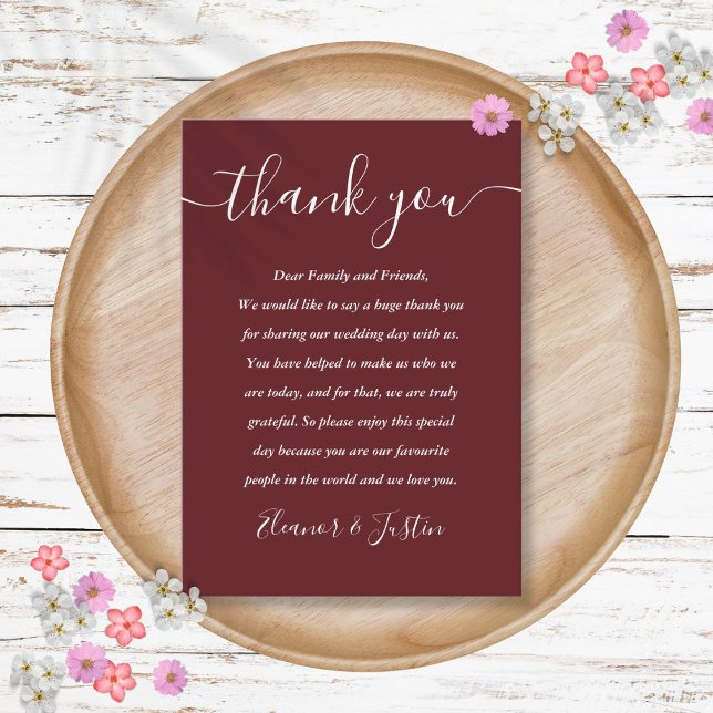 Rosewood Pink Elegant Script Wedding Thank You Place Card (Rosewood Pink Elegant Script Wedding Thank You Place Card)