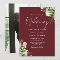 Rosewood Pink Greenery Floral Photo Wedding