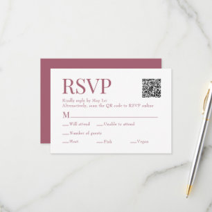 Rosewood Pink Scan Qr Code Meal Choice Wedding RSVP Card