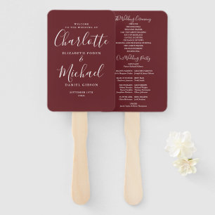 Rosewood Pink Signature Script Wedding Program Hand Fan