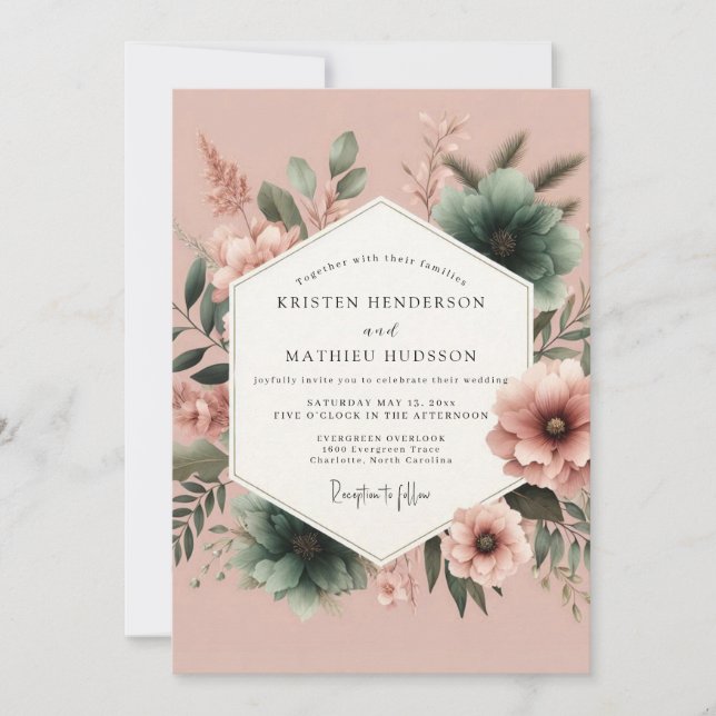 Rosewood Teal Painterly Wedding Invitation (Front)