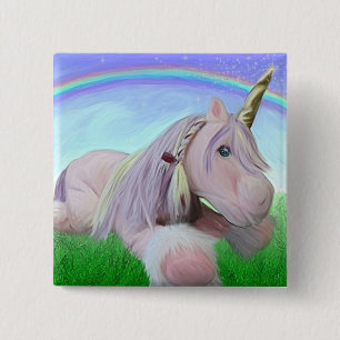 Rosey the unicorn 2 inch square button
