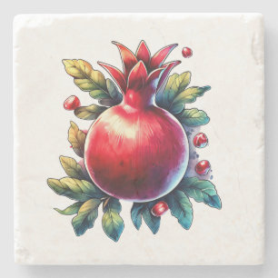 Rosh Hashana Water colour Red Pomegranate  Stone Coaster