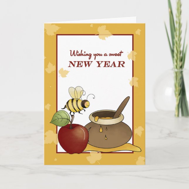 Rosh Hashanah Apple, Bee and Honey Holiday Card (Front)