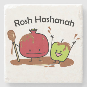 Rosh Hashanah apple pomegranate honey Jewish new Stone Coaster