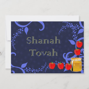 Rosh Hashanah Apples and Honey Blue Flat Card