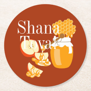 Rosh Hashanah Apples and Honey Round Paper Coaster