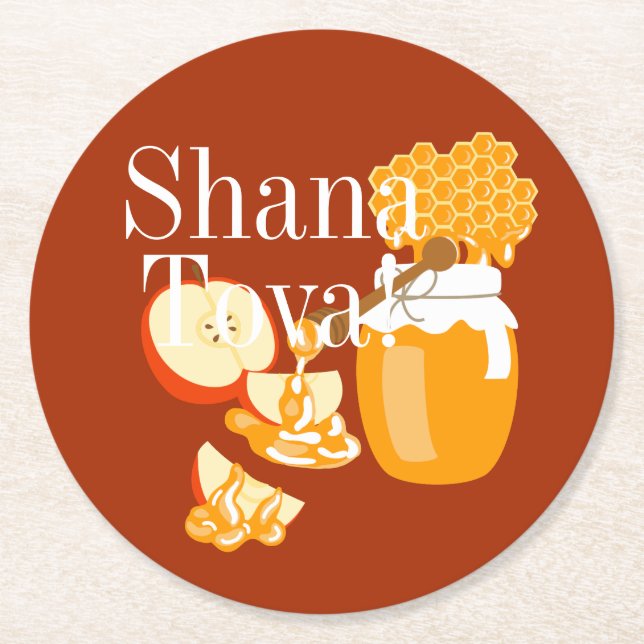 Rosh Hashanah Apples and Honey Round Paper Coaster (Front)