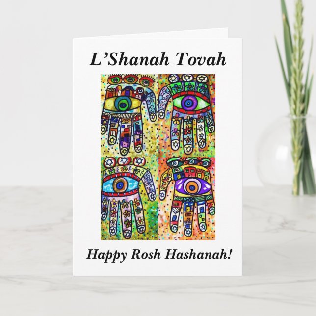 Rosh Hashanah - Batik Judaica Hamsas Card (Front)