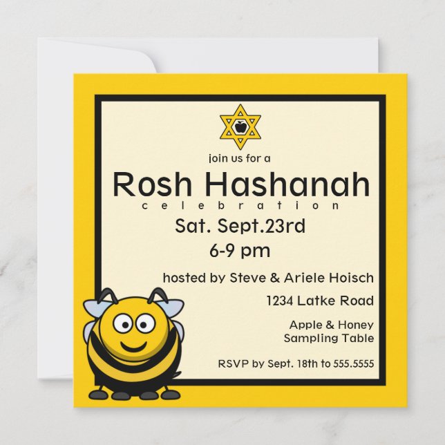 Rosh Hashanah Bee Star of David Invitation (Front)
