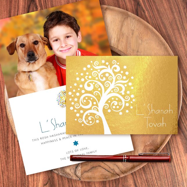 Rosh Hashanah Custom Photo Tree of Life Real Gold Foil Card (Creator Uploaded)