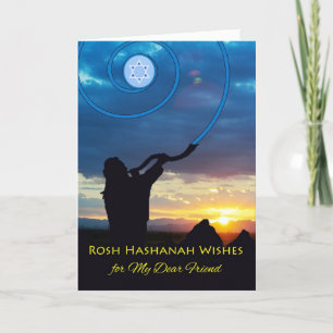 Rosh Hashanah for Friend, Shofar Horn and Sky Holiday Card