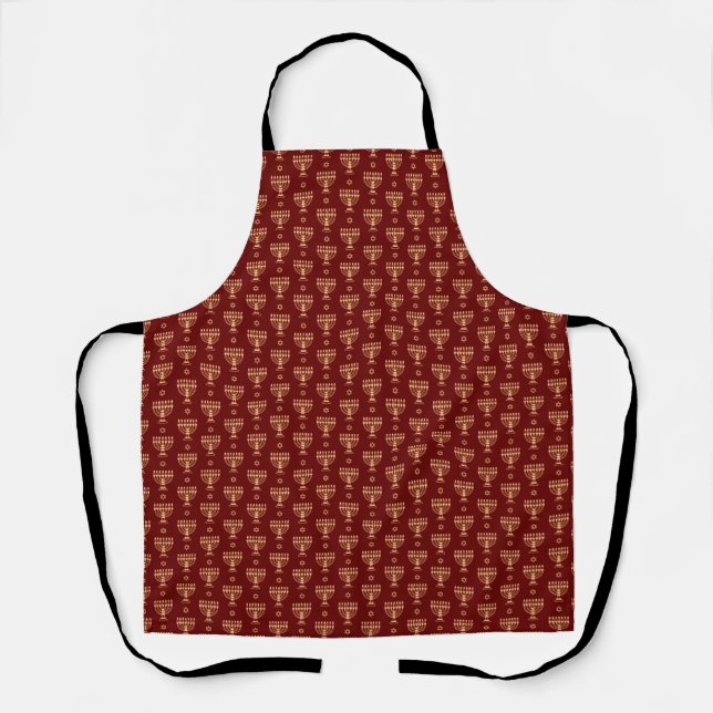 Rosh Hashanah Gold Jewish Menorah Symbol Burgundy Apron (Front)