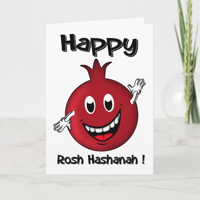 Rosh Hashanah, Happy Cartoon Pomegranate Card (Front)