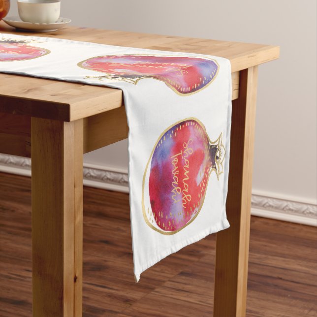 Rosh Hashanah Hebrew Wishes Shanah Tovah White Long Table Runner (In Situ)