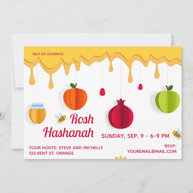 Rosh Hashanah Honey Papercut Invitation (Front)
