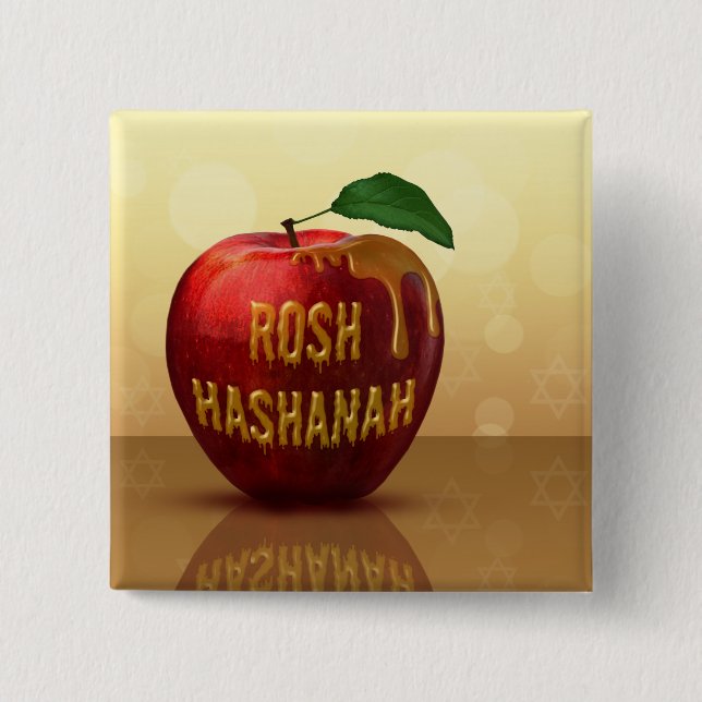 Rosh Hashanah Jewish New Year Honey Apple 2 Inch Square Button (Front)