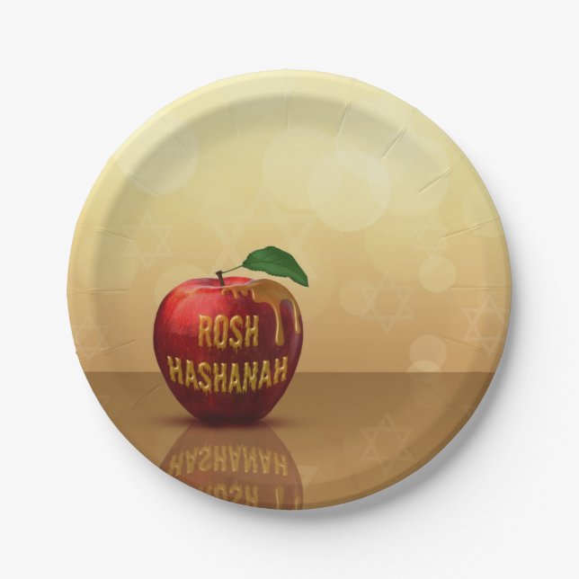 Rosh Hashanah Jewish New Year Honey Apple Paper Plate (Front)
