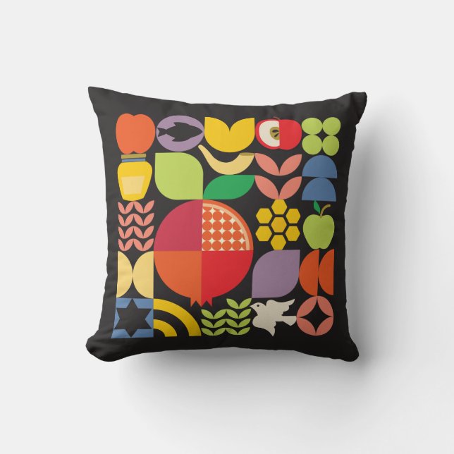 Rosh Hashanah Jewish New Year Pomegranate Honey Throw Pillow (Front)