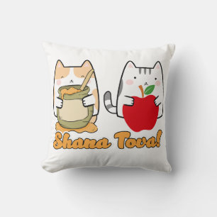 Rosh Hashanah kawaii Cats - Jewish new year Throw Pillow