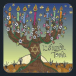 Rosh Hashanah L'Shanah Tovah Tree Of Life Menorah Square Sticker<br><div class="desc">You are viewing The Lee Hiller Designs Collection of Home and Office Decor,  Apparel,  Gifts and Collectibles. The Designs include Lee Hiller Photography and Mixed Media Digital Art Collection. You can view her Nature photography at http://HikeOurPlanet.com/ and follow her hiking blog within Hot Springs National Park.</div>