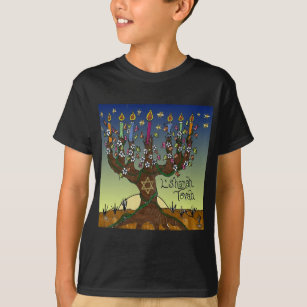 Rosh Hashanah L'Shanah Tovah Tree Of Life Menorah T-Shirt