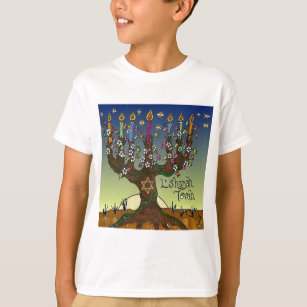 Rosh Hashanah L'Shanah Tovah Tree Of Life Menorah T-Shirt