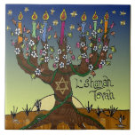 Rosh Hashanah L'Shanah Tovah Tree Of Life Menorah Tile<br><div class="desc">You are viewing The Lee Hiller Designs Collection of Home and Office Decor,  Apparel,  Gifts and Collectibles. The Designs include Lee Hiller Photography and Mixed Media Digital Art Collection. You can view her Nature photography at http://HikeOurPlanet.com/ and follow her hiking blog within Hot Springs National Park.</div>