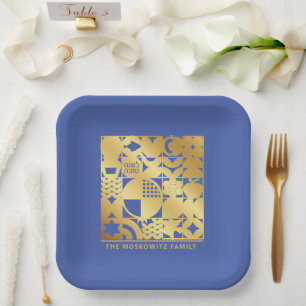 Rosh Hashanah Modern Jewish New Year Plate - Blue