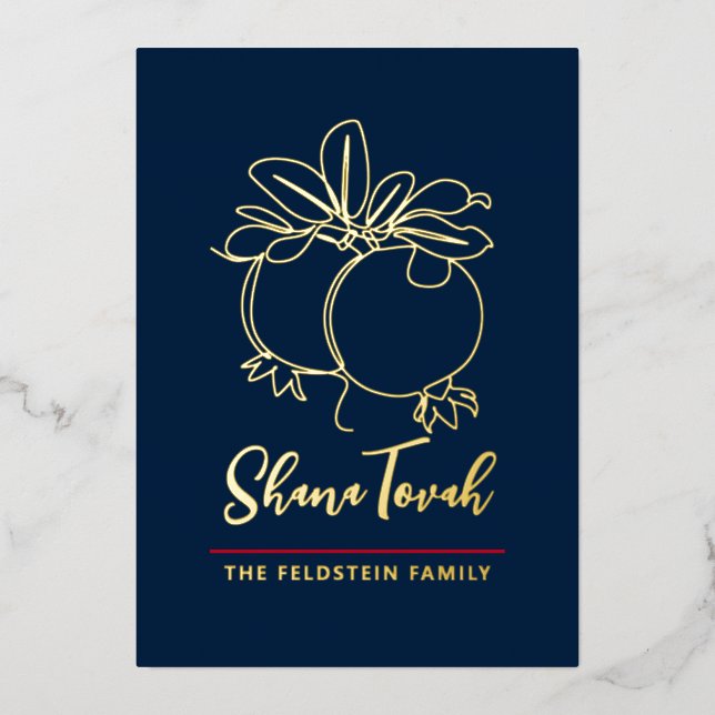 Rosh Hashanah Modern Pomegranate Jewish New Year Foil Holiday Card (Front)