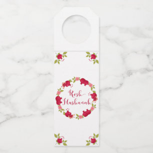 Rosh Hashanah New Year Pomegranate Flower Wreath Bottle Tag