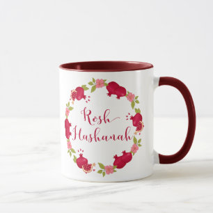 Rosh Hashanah New Year Pomegranate Flower Wreath Mug