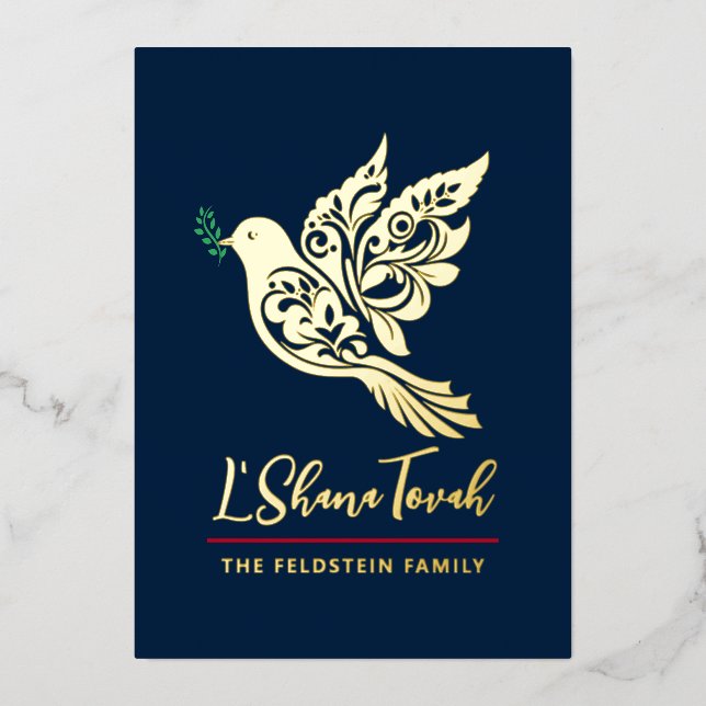 Rosh Hashanah Peace Shalom Dove Jewish New Year Foil Holiday Card (Front)