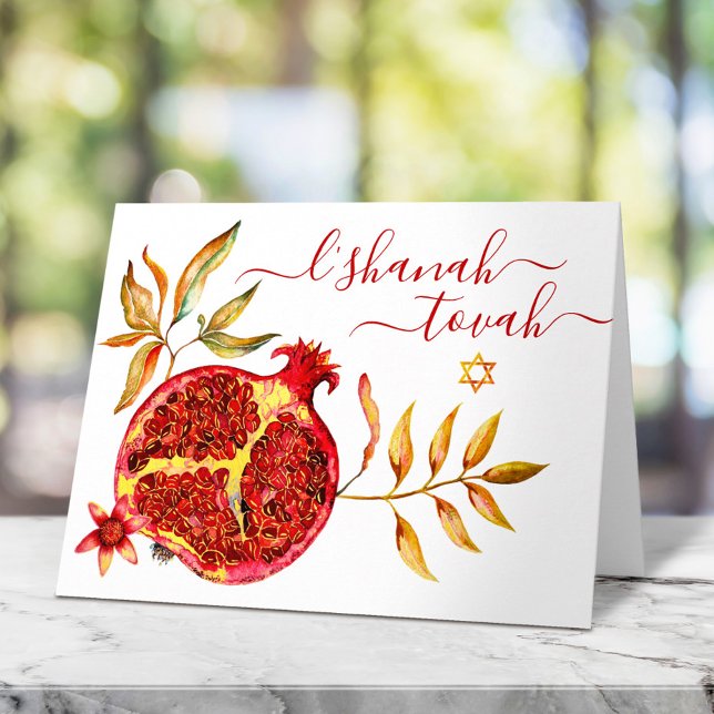 Rosh Hashanah Red Gold Bold Watercolor Pomegranate Card (Creator Uploaded)