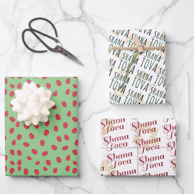 Rosh Hashanah | Shana Tova Fun & Festive Style 3 Wrapping Paper Sheet (Front)