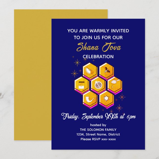 Rosh Hashanah SHANA TOVA Invitation (Front/Back)